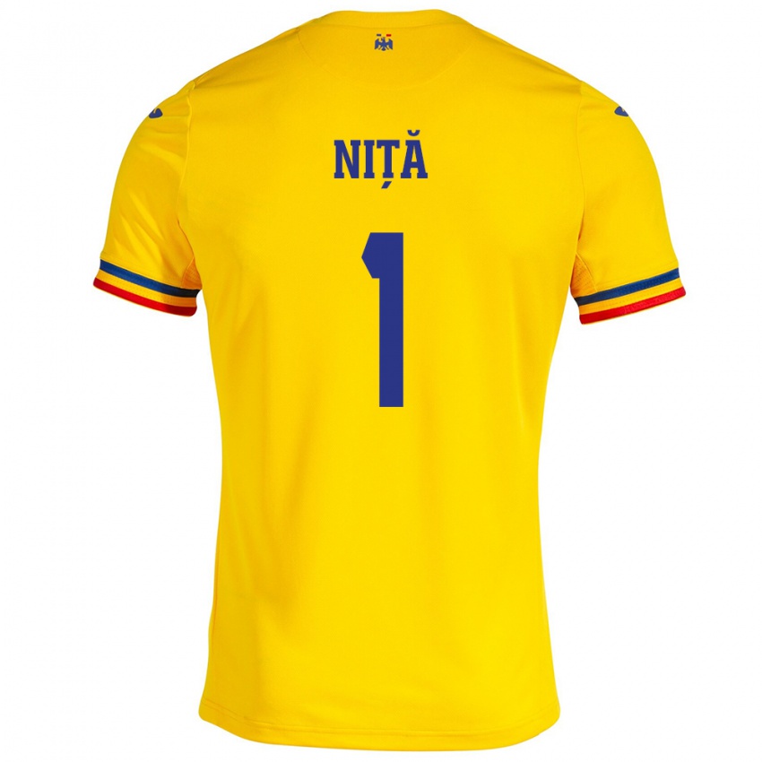 Hombre Camiseta Rumania Florin Niță #1 Amarillo 1ª Equipación 24-26 La Camisa Argentina