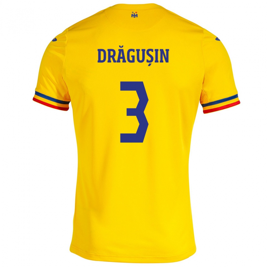 Hombre Camiseta Rumania Radu Drăgușin #3 Amarillo 1ª Equipación 24-26 La Camisa Argentina