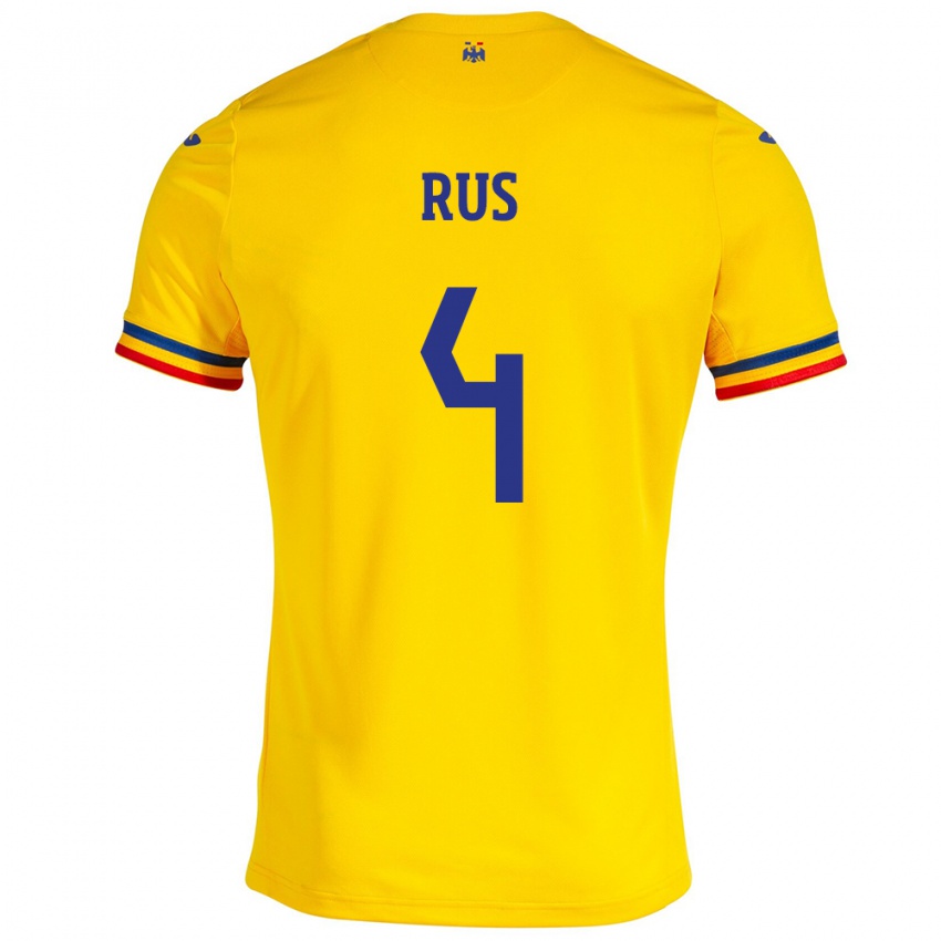 Hombre Camiseta Rumania Adrian Rus #4 Amarillo 1ª Equipación 24-26 La Camisa Argentina