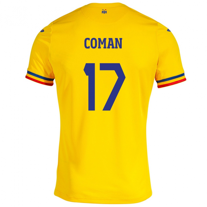 Hombre Camiseta Rumania Florinel Coman #17 Amarillo 1ª Equipación 24-26 La Camisa Argentina