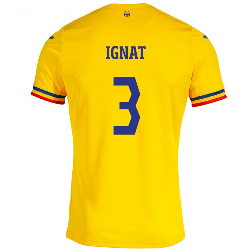 Hombre Camiseta Rumania Cristian Ignat #3 Amarillo 1ª Equipación 24-26 La Camisa Argentina