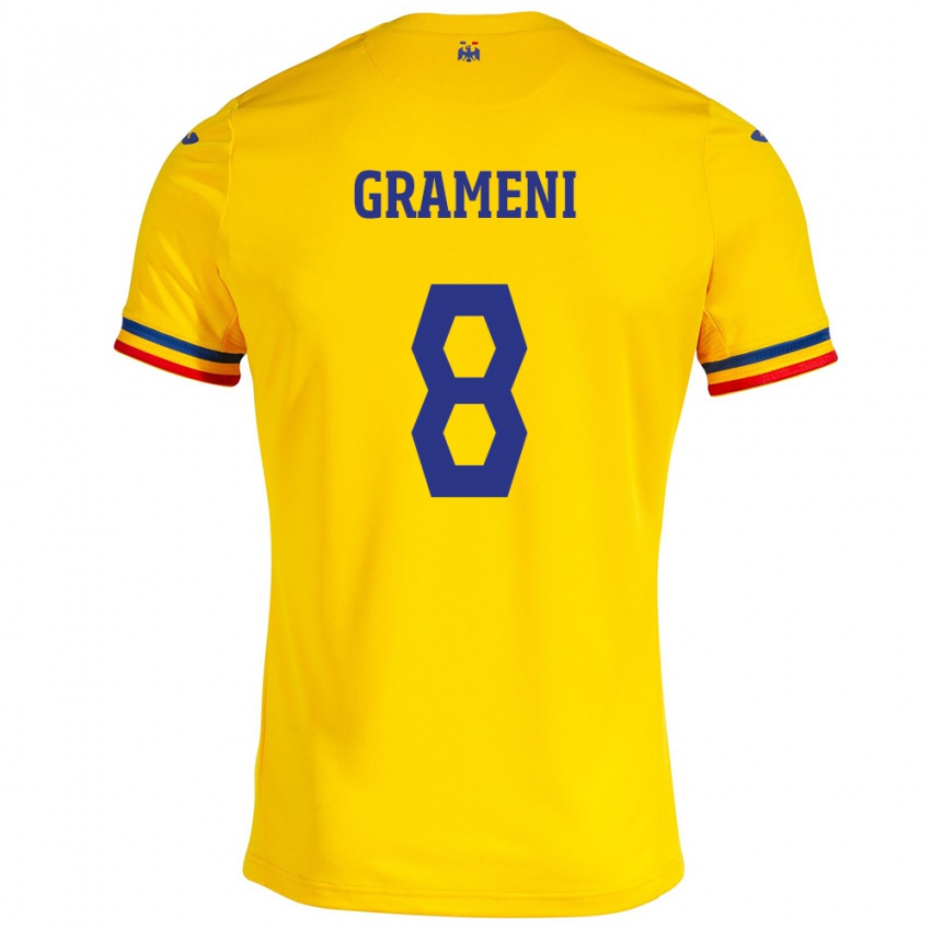 Hombre Camiseta Rumania Constantin Grameni #8 Amarillo 1ª Equipación 24-26 La Camisa Argentina