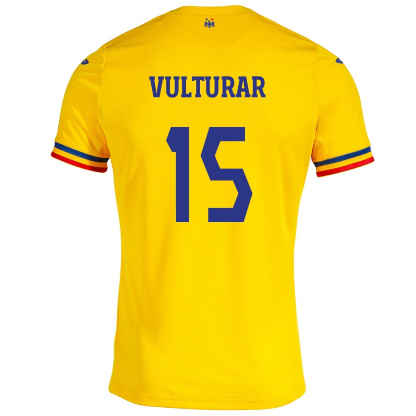 Hombre Camiseta Rumania Cătălin Vulturar #15 Amarillo 1ª Equipación 24-26 La Camisa Argentina