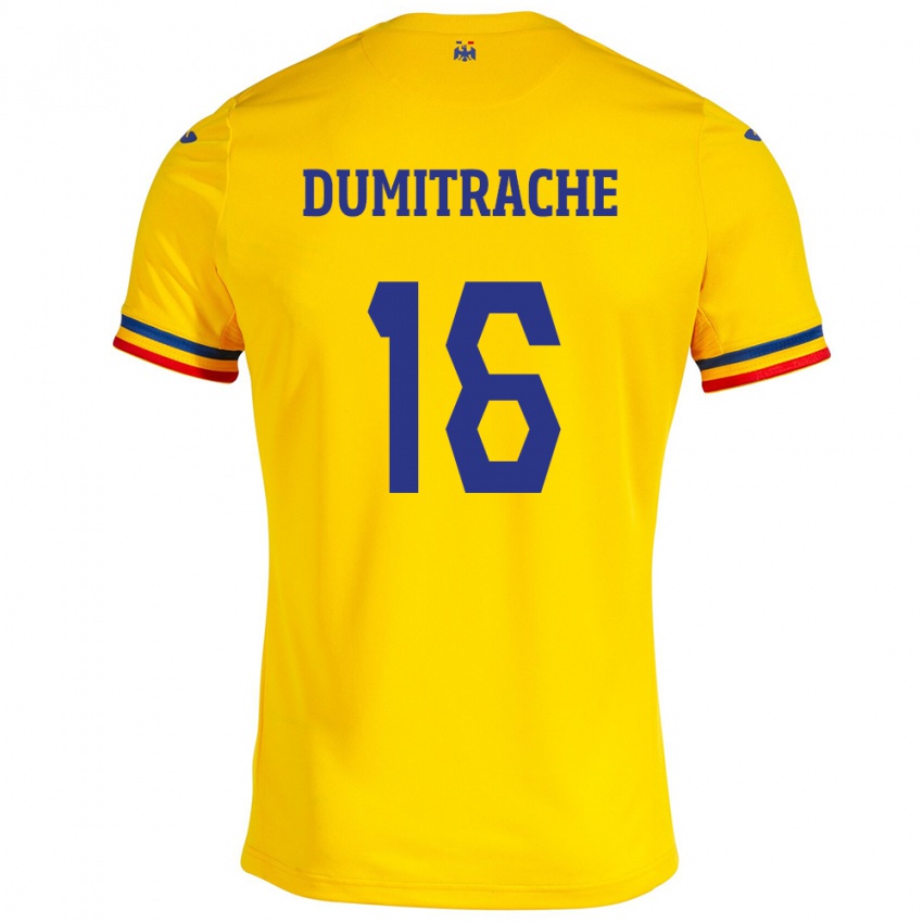 Hombre Camiseta Rumania Valentin Dumitrache #16 Amarillo 1ª Equipación 24-26 La Camisa Argentina