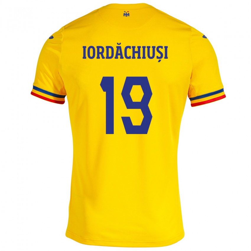 Hombre Camiseta Rumania Olga Iordăchiuși #19 Amarillo 1ª Equipación 24-26 La Camisa Argentina