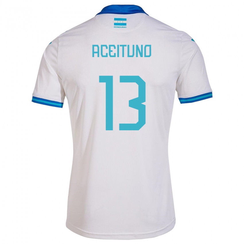 Hombre Camiseta Honduras Marco Aceituno #13 Blanco 1ª Equipación 24-26 La Camisa Argentina