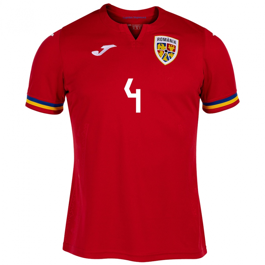 Hombre Camiseta Rumania Costin Amzăr #4 Rojo 2ª Equipación 24-26 La Camisa Argentina