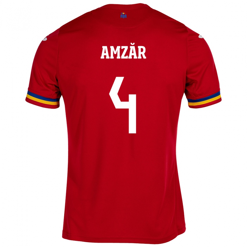 Hombre Camiseta Rumania Costin Amzăr #4 Rojo 2ª Equipación 24-26 La Camisa Argentina