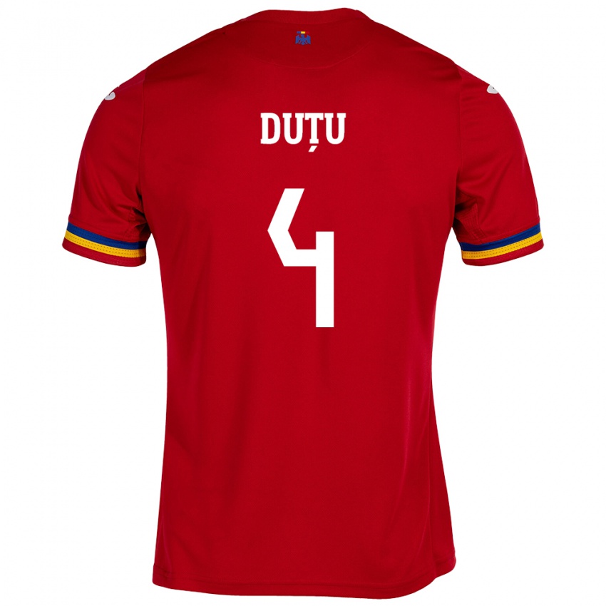 Hombre Camiseta Rumania Ștefan Duțu #4 Rojo 2ª Equipación 24-26 La Camisa Argentina