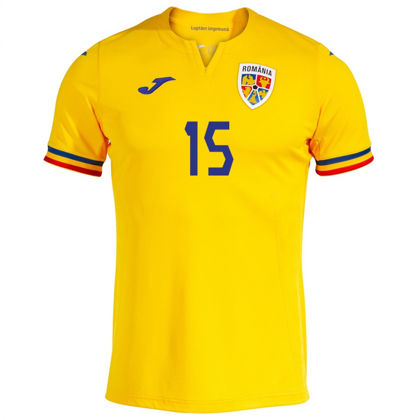 Mujer Camiseta Rumania Cătălin Vulturar #15 Amarillo 1ª Equipación 24-26 La Camisa Argentina