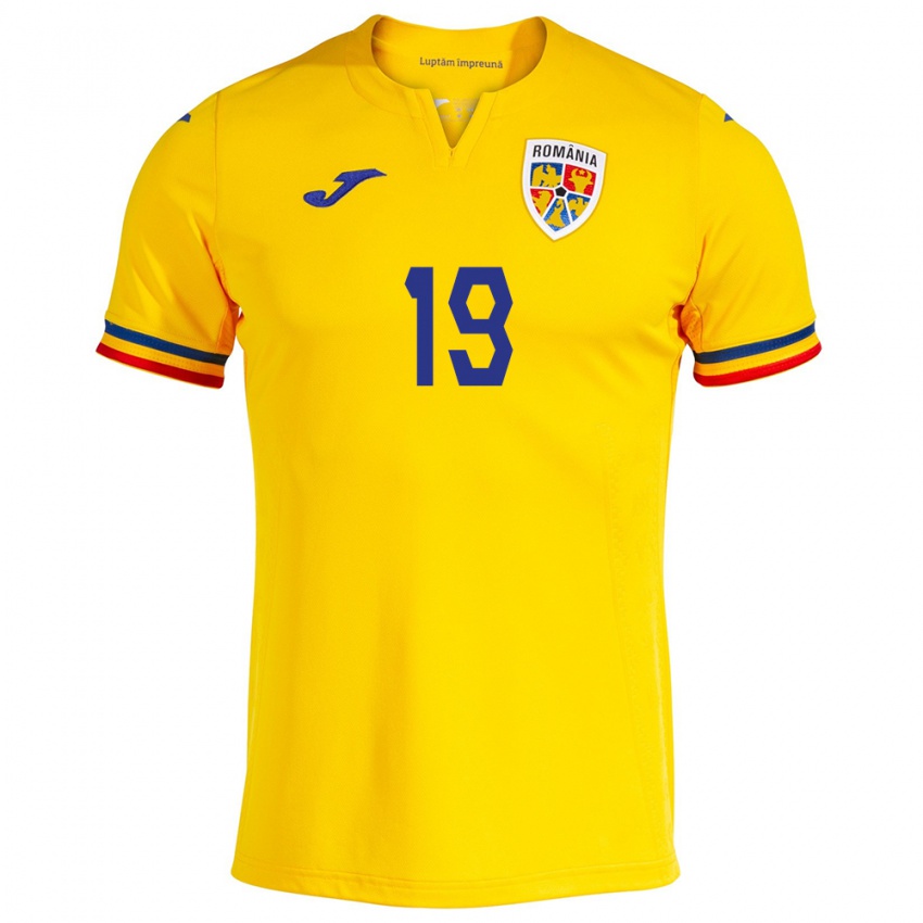 Mujer Camiseta Rumania Olga Iordăchiuși #19 Amarillo 1ª Equipación 24-26 La Camisa Argentina