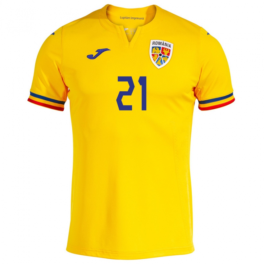 Mujer Camiseta Rumania Genoveva Roșie #21 Amarillo 1ª Equipación 24-26 La Camisa Argentina