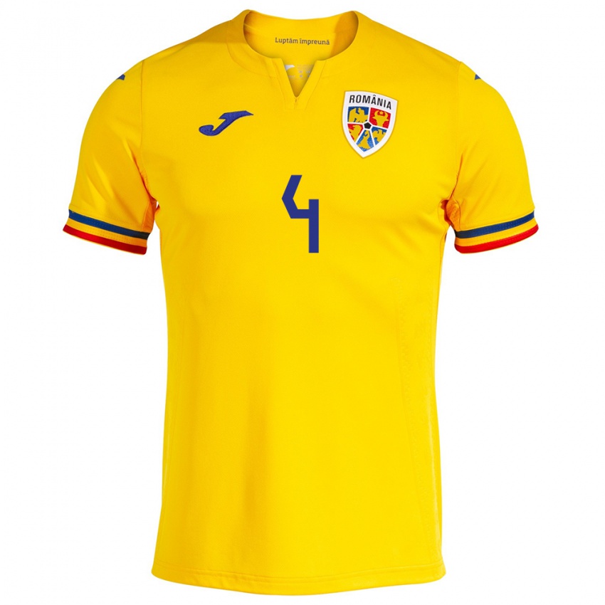 Mujer Camiseta Rumania Ștefan Duțu #4 Amarillo 1ª Equipación 24-26 La Camisa Argentina