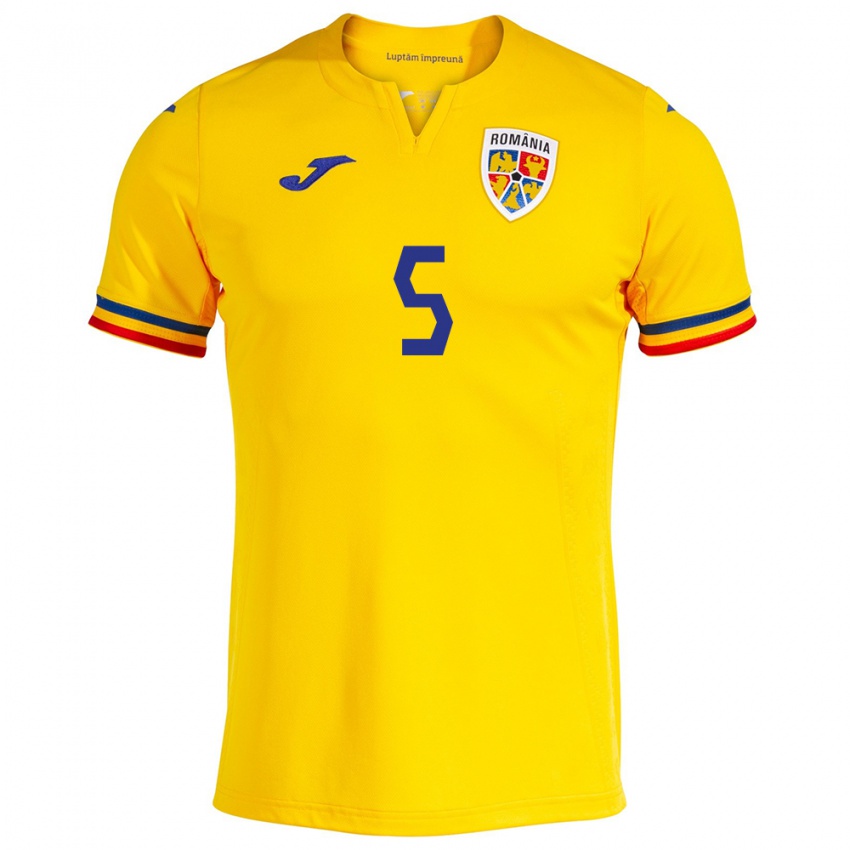 Mujer Camiseta Rumania Gabriel Dănuleasă #5 Amarillo 1ª Equipación 24-26 La Camisa Argentina