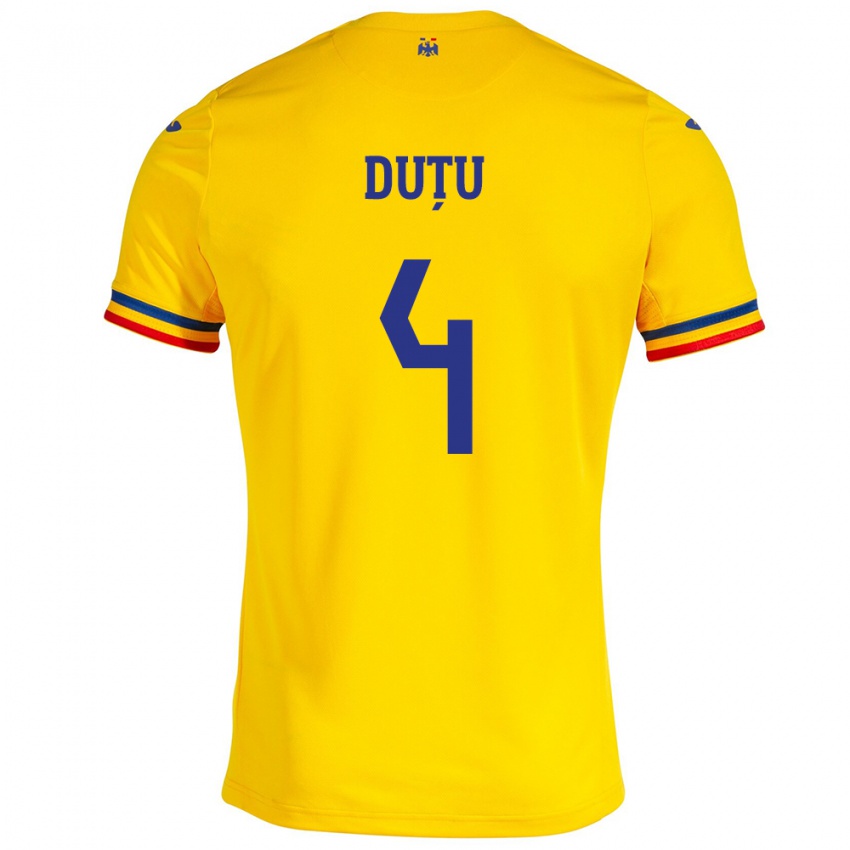 Mujer Camiseta Rumania Ștefan Duțu #4 Amarillo 1ª Equipación 24-26 La Camisa Argentina