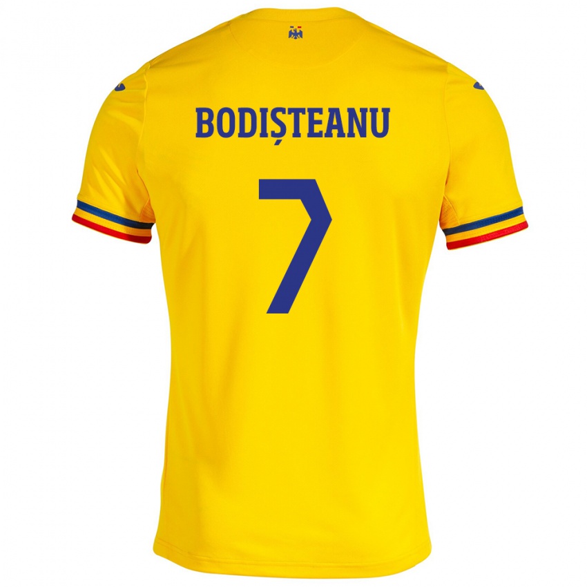 Mujer Camiseta Rumania Ștefan Bodișteanu #7 Amarillo 1ª Equipación 24-26 La Camisa Argentina