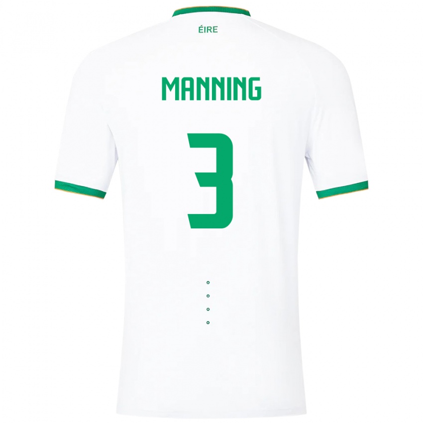 Mujer Camiseta Irlanda Ryan Manning #3 Blanco 2ª Equipación 24-26 La Camisa Argentina