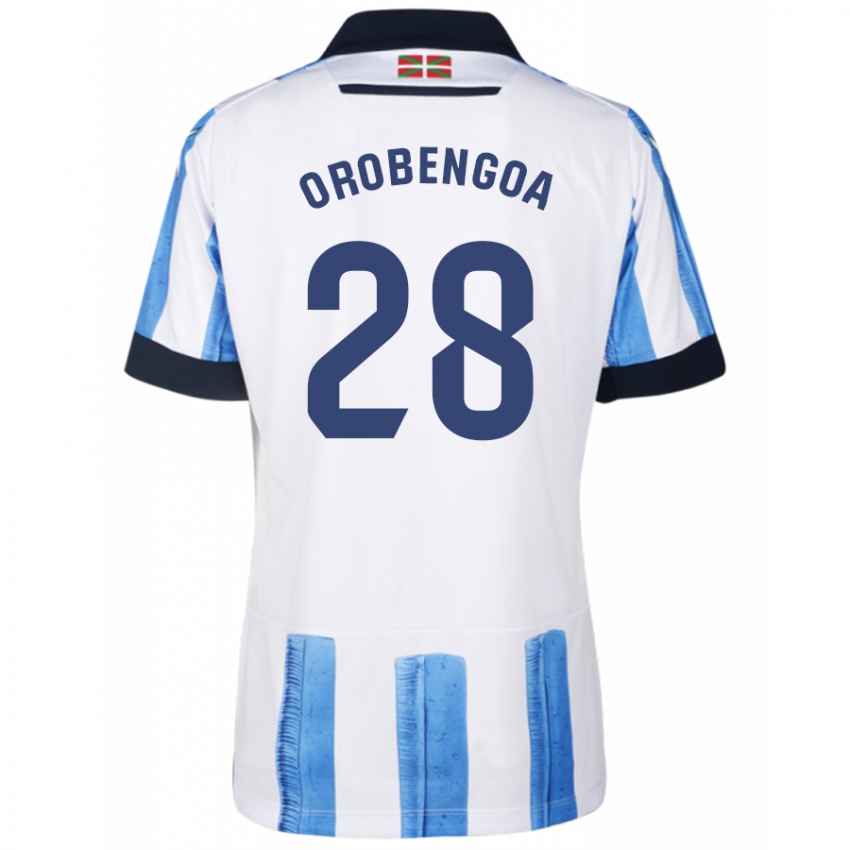 Niño Camiseta Ekain Orobengoa #28 Azul Blanco 1ª Equipación 2023/24 La Camisa Argentina
