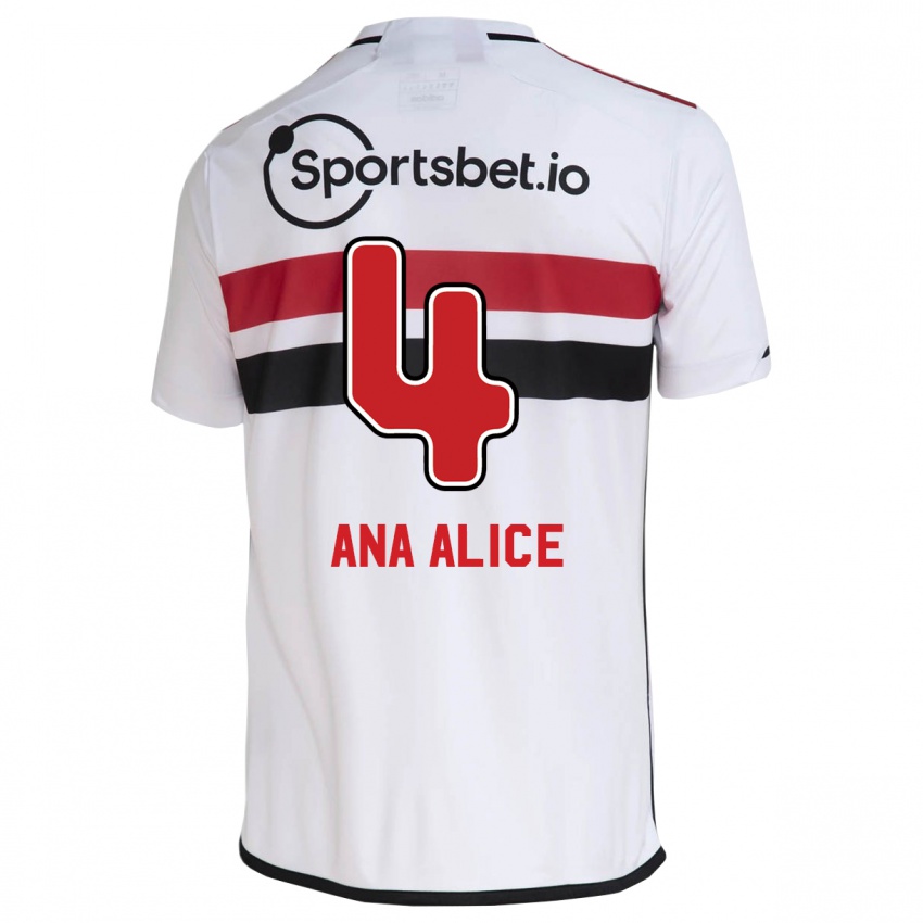 Hombre Camiseta Ana Alice Luciano Da Silva #4 Blanco 1ª Equipación 2023/24 La Camisa Argentina