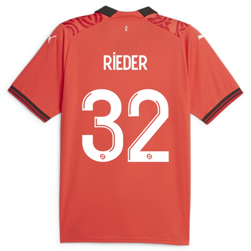 Hombre Camiseta Fabian Rieder #32 Rojo 1ª Equipación 2023/24 La Camisa Argentina