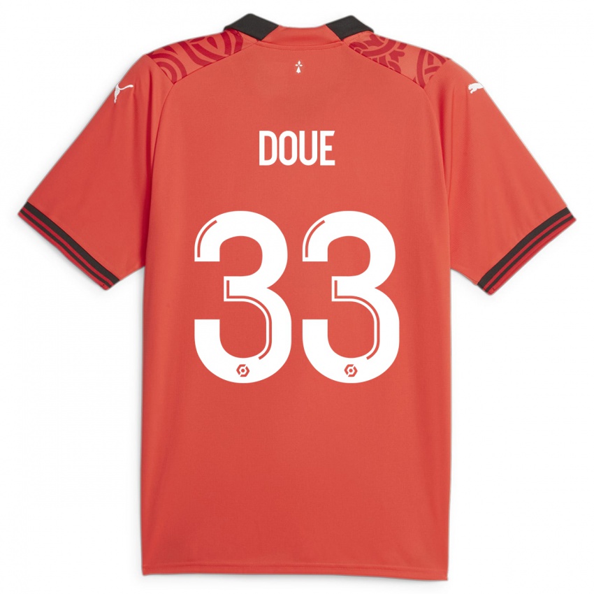 Hombre Camiseta Désiré Doué #33 Rojo 1ª Equipación 2023/24 La Camisa Argentina