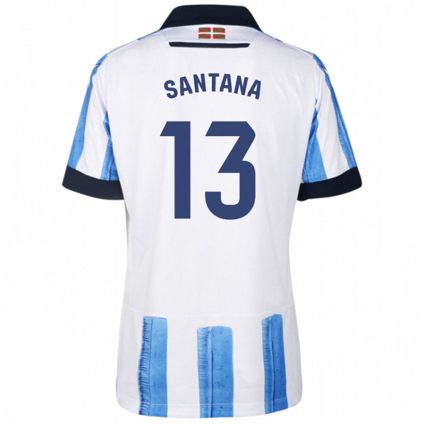 Hombre Camiseta Olatz Santana #13 Azul Blanco 1ª Equipación 2023/24 La Camisa Argentina