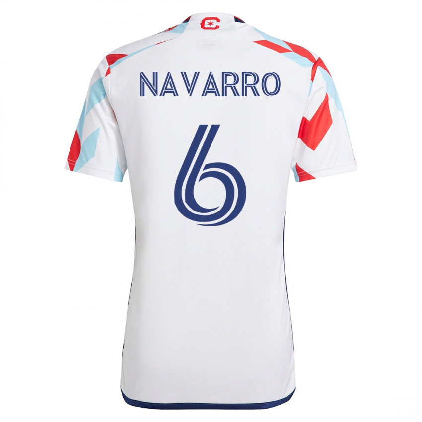 Hombre Camiseta Miguel Navarro #6 Blanco Azul 2ª Equipación 2023/24 La Camisa Argentina