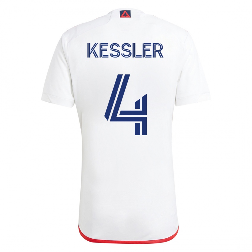 Hombre Camiseta Henry Kessler #4 Blanco Rojo 2ª Equipación 2023/24 La Camisa Argentina