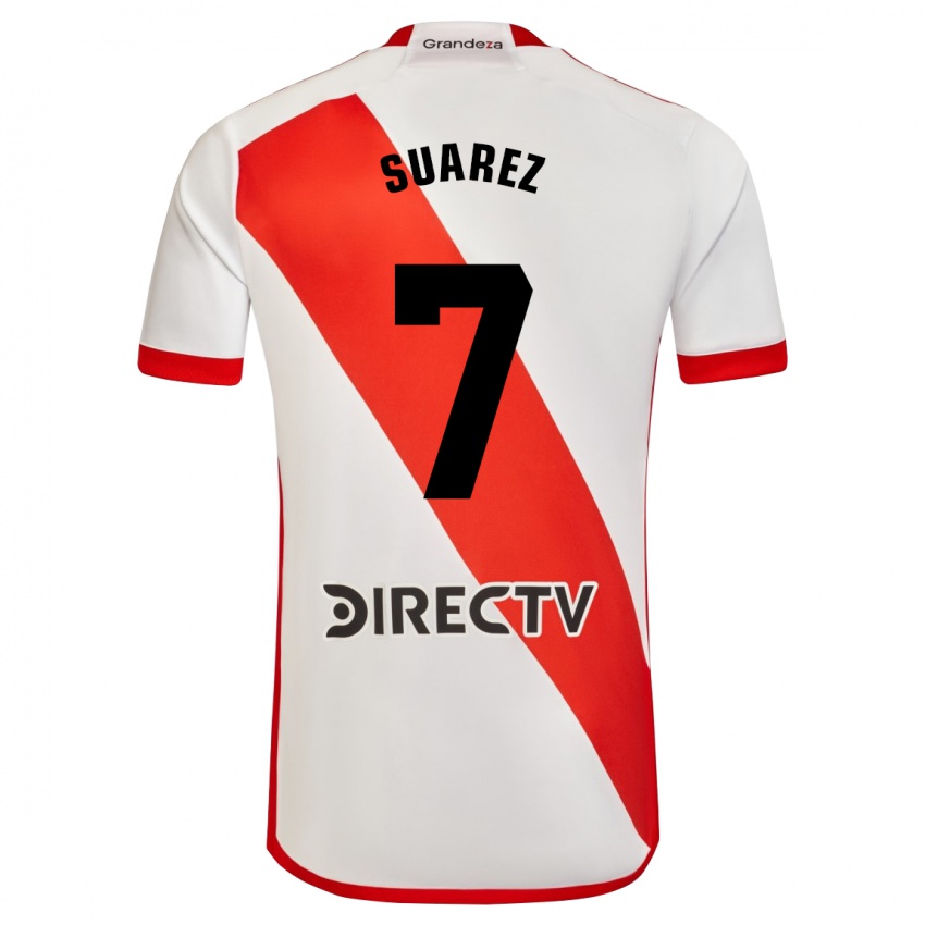 Mujer Camiseta Matias Suarez #7 Blanco Rojo 1ª Equipación 2023/24 La Camisa Argentina