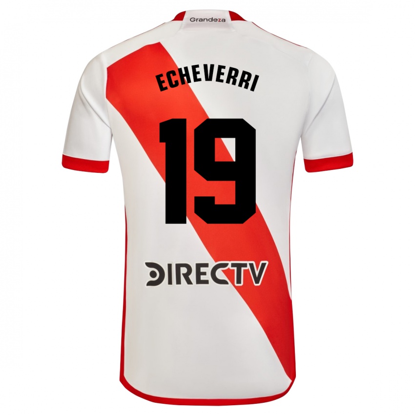 Mujer Camiseta Claudio Echeverri #19 Blanco Rojo 1ª Equipación 2023/24 La Camisa Argentina