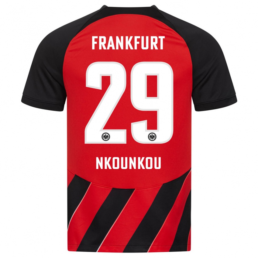 Mujer Camiseta Niels Nkounkou #29 Negro Rojo 1ª Equipación 2023/24 La Camisa Argentina