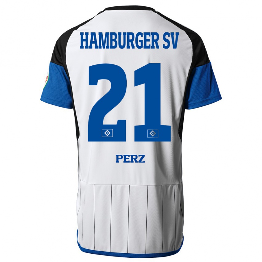 Mujer Camiseta Marcel Perz #21 Blanco 1ª Equipación 2023/24 La Camisa Argentina