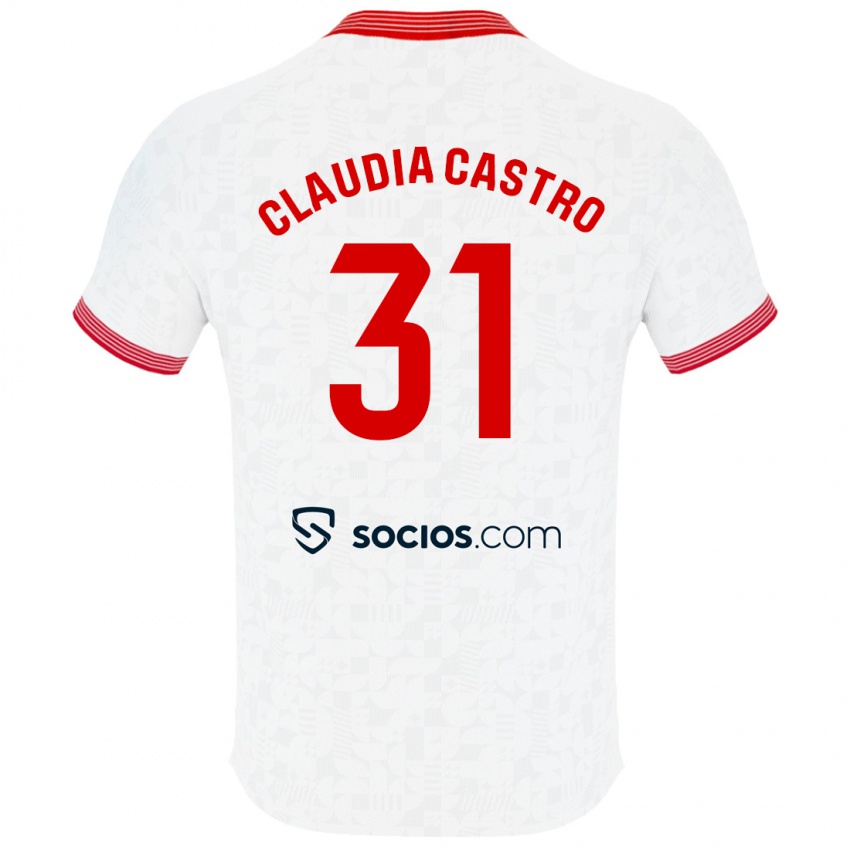 Mujer Camiseta Claudia Castro Romero #31 Blanco 1ª Equipación 2023/24 La Camisa Argentina
