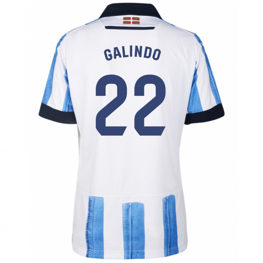 Mujer Camiseta Iker Galindo #22 Azul Blanco 1ª Equipación 2023/24 La Camisa Argentina