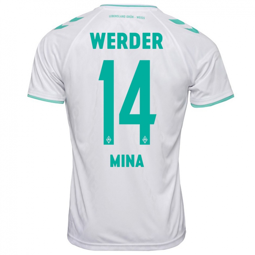 Mujer Camiseta Johan Mina #14 Blanco 2ª Equipación 2023/24 La Camisa Argentina