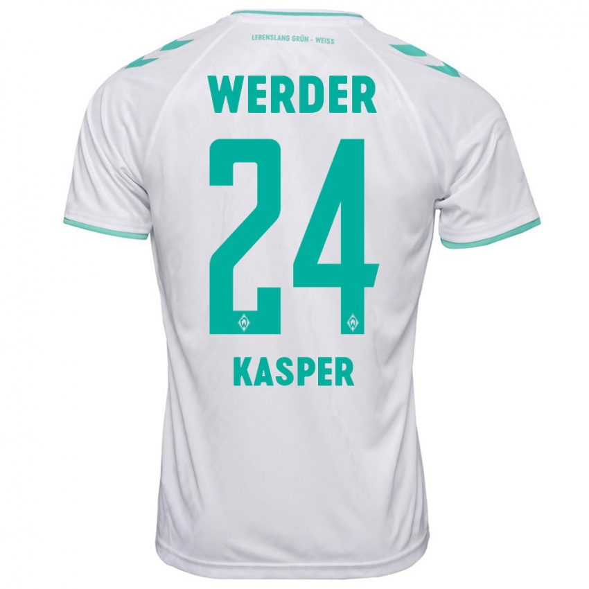 Mujer Camiseta Dominik Kasper #24 Blanco 2ª Equipación 2023/24 La Camisa Argentina