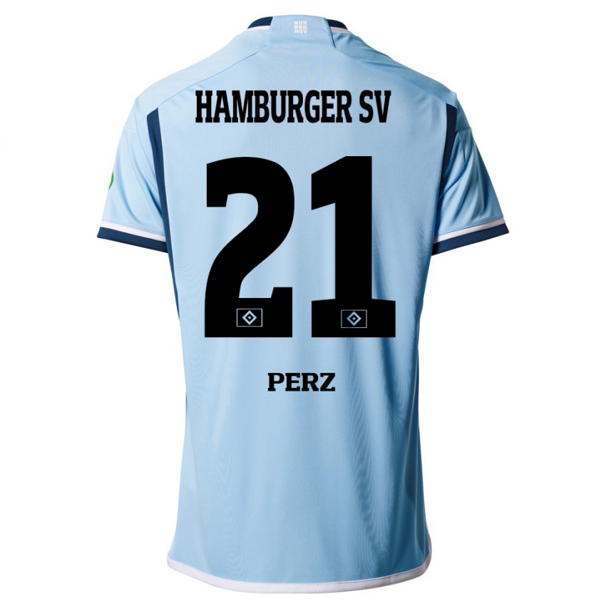 Mujer Camiseta Marcel Perz #21 Azul 2ª Equipación 2023/24 La Camisa Argentina