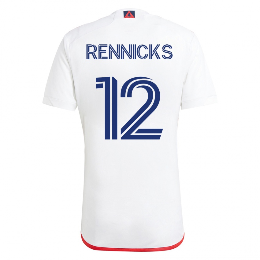 Mujer Camiseta Justin Rennicks #12 Blanco Rojo 2ª Equipación 2023/24 La Camisa Argentina
