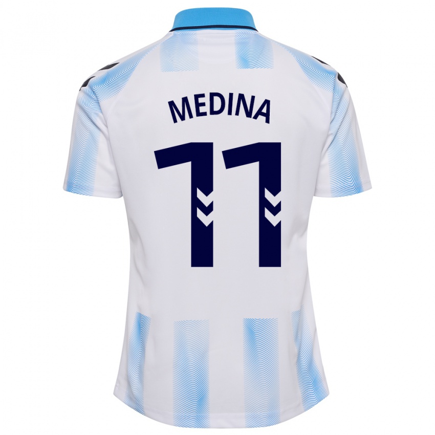 Niño Camiseta Kevin Medina #11 Blanco Azul 1ª Equipación 2023/24 La Camisa Argentina