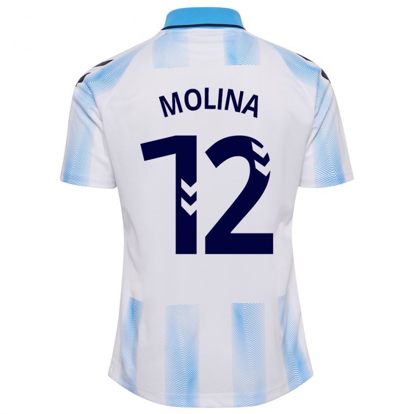 Niño Camiseta Manu Molina #12 Blanco Azul 1ª Equipación 2023/24 La Camisa Argentina