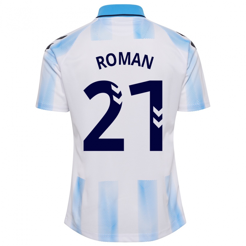 Niño Camiseta Samu Román #21 Blanco Azul 1ª Equipación 2023/24 La Camisa Argentina