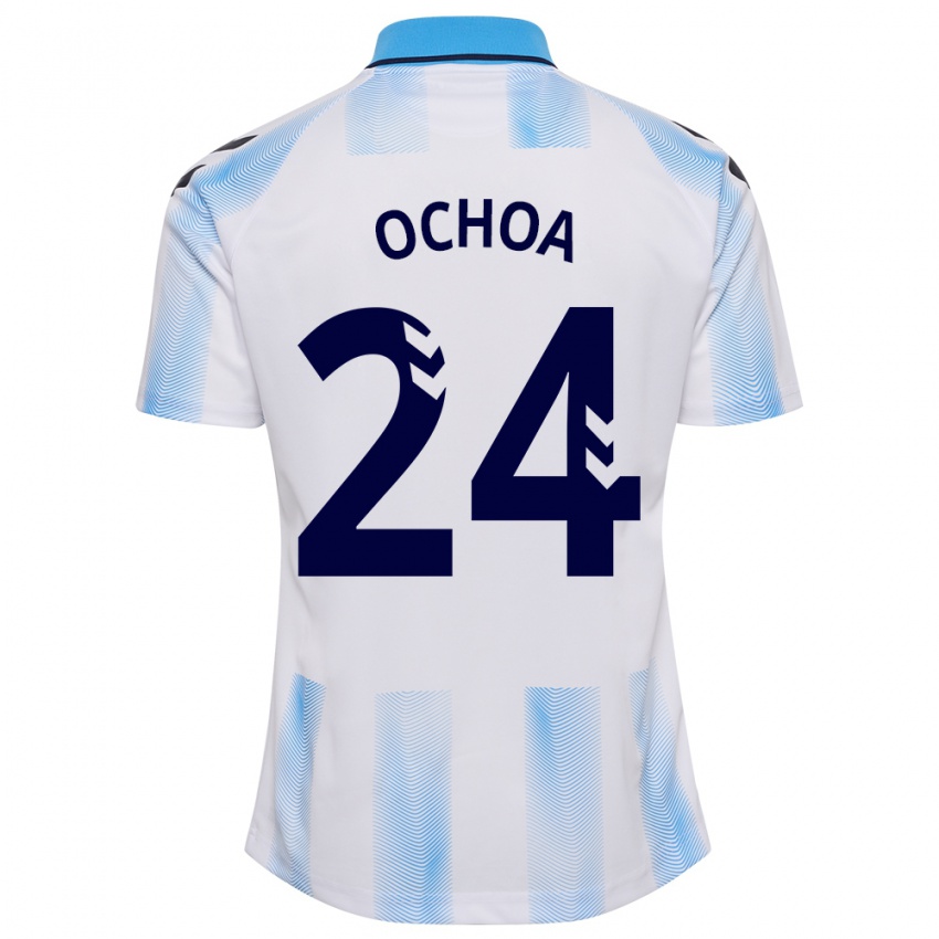 Niño Camiseta Aarón Ochoa #24 Blanco Azul 1ª Equipación 2023/24 La Camisa Argentina