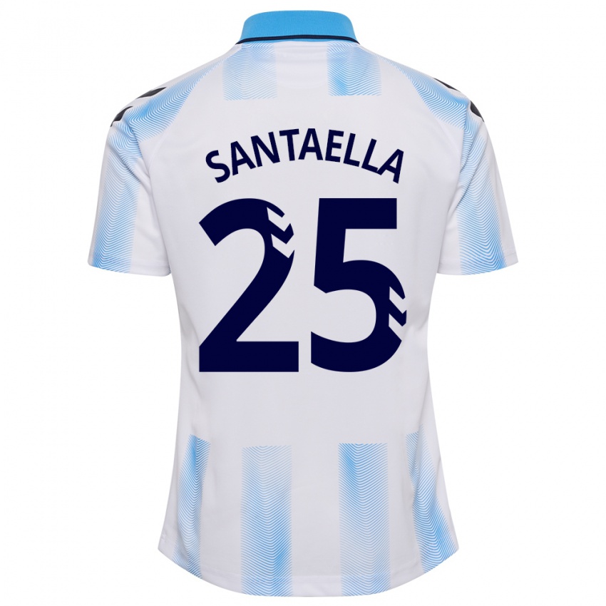 Niño Camiseta Miguel Ángel Santaella #25 Blanco Azul 1ª Equipación 2023/24 La Camisa Argentina
