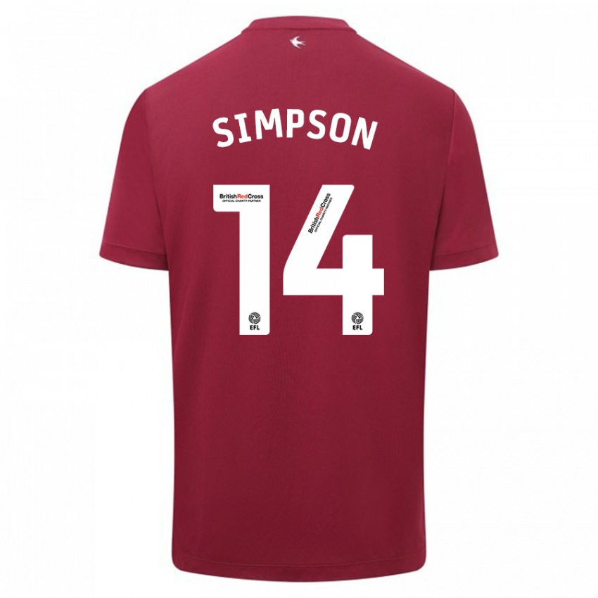 Niño Camiseta Jasmine Simpson #14 Rojo 2ª Equipación 2023/24 La Camisa Argentina