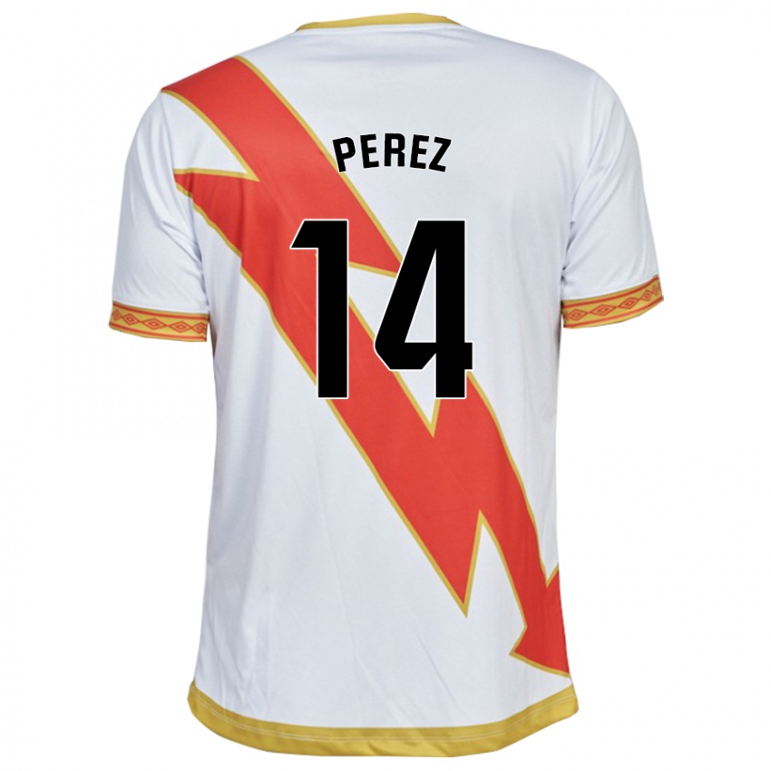 Hombre Camiseta Kike Pérez #14 Blanco 1ª Equipación 2023/24 La Camisa Argentina