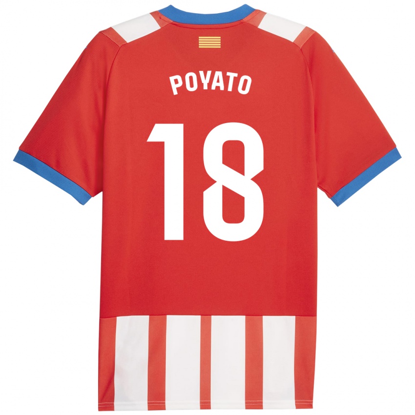 Hombre Camiseta Marina Poyato #18 Rojo Blanco 1ª Equipación 2023/24 La Camisa Argentina