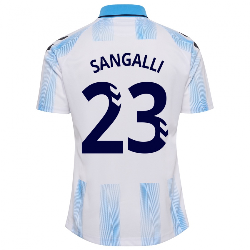 Hombre Camiseta Luca Sangalli #23 Blanco Azul 1ª Equipación 2023/24 La Camisa Argentina