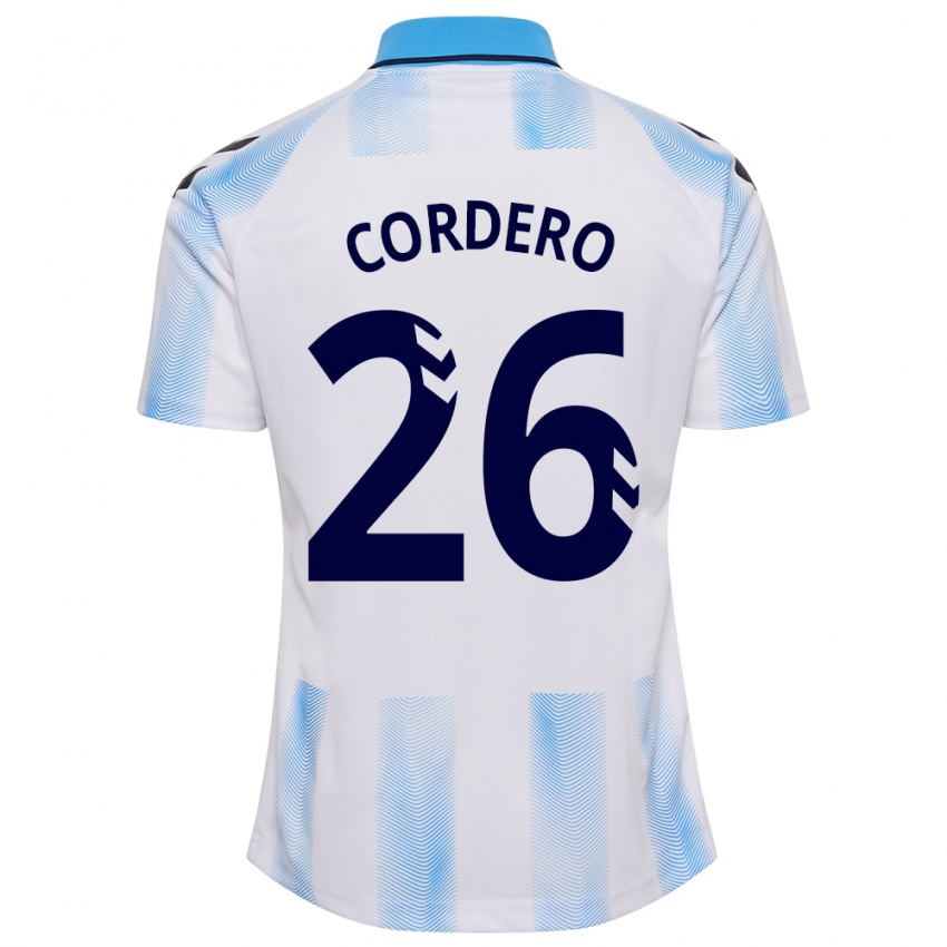Hombre Camiseta Antonio Cordero #26 Blanco Azul 1ª Equipación 2023/24 La Camisa Argentina