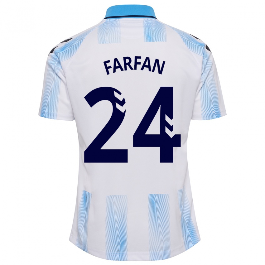 Hombre Camiseta María Farfán #24 Blanco Azul 1ª Equipación 2023/24 La Camisa Argentina