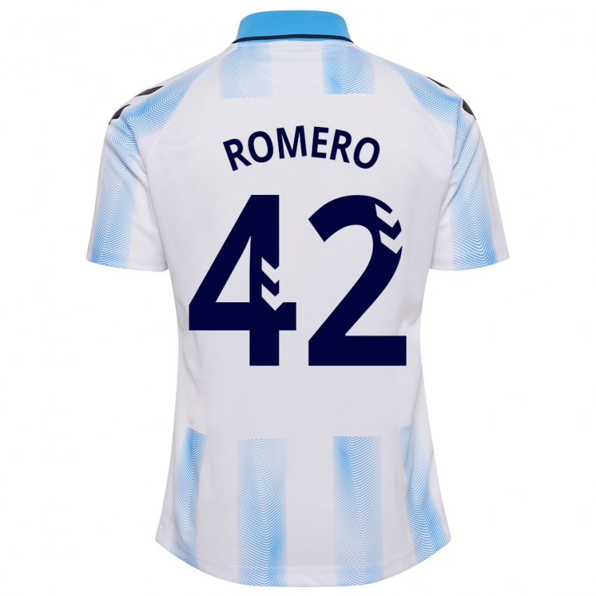 Hombre Camiseta Andrea Romero #42 Blanco Azul 1ª Equipación 2023/24 La Camisa Argentina